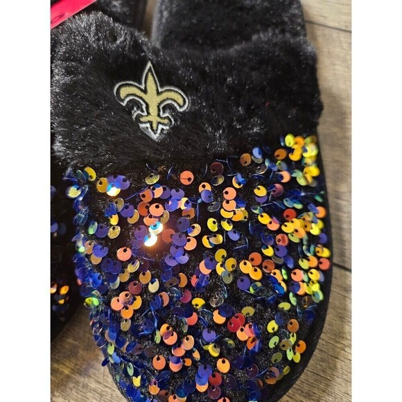 New Orleans Saints NFL Football Sequin Slippers NEW - Picture 3 of 6